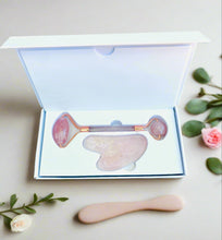 Load image into Gallery viewer, Rose Quartz Roller and Gua Sha Stone Set
