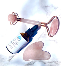 Load image into Gallery viewer, Rose Quartz Roller and Gua Sha Stone Set